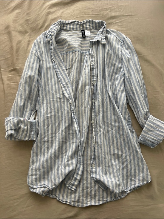 H&M Tops - H&M Light Blue and White Striped Button-Down Shirt